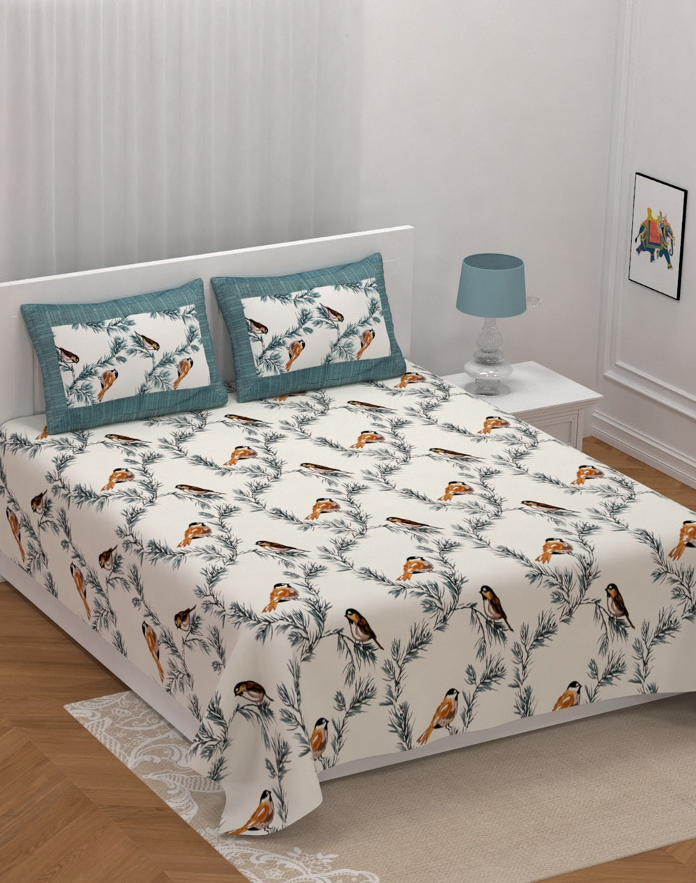 Rosemary Print Pure Cotton King Size Bedsheet with 2 Pillow Covers – 100 × 108