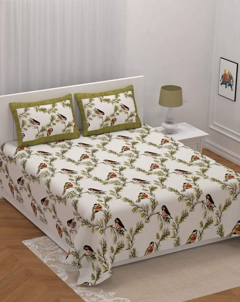Rosemary Print Pure Cotton King Size Bedsheet with 2 Pillow Covers – 100 × 108