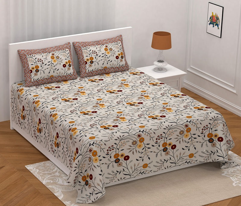 Rosemary Print Pure Cotton King Size Bedsheet with 2 Pillow Covers – 100 × 108