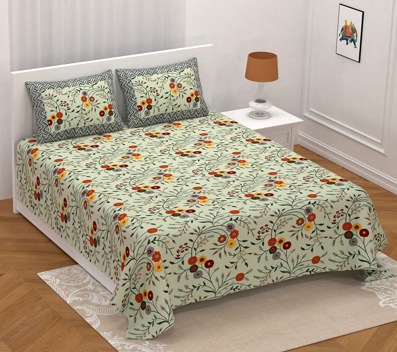 Rosemary Print Pure Cotton King Size Bedsheet with 2 Pillow Covers – 100 × 108