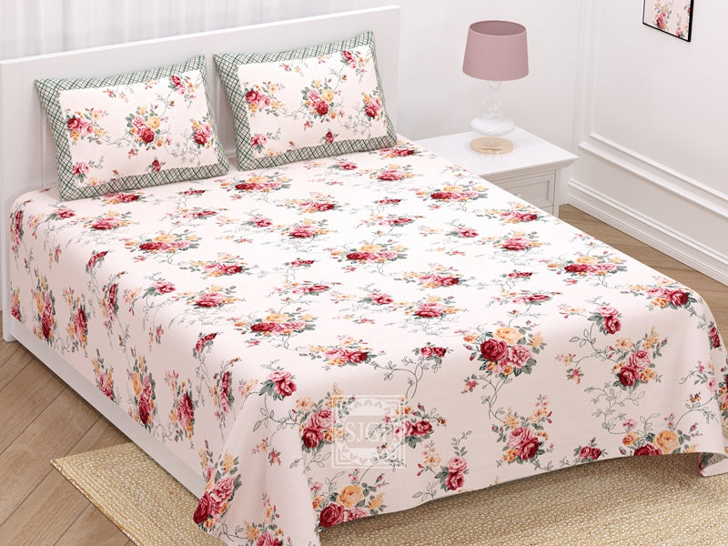 Rosemary Print Pure Cotton King Size Bedsheet with 2 Pillow Covers – 100 × 108