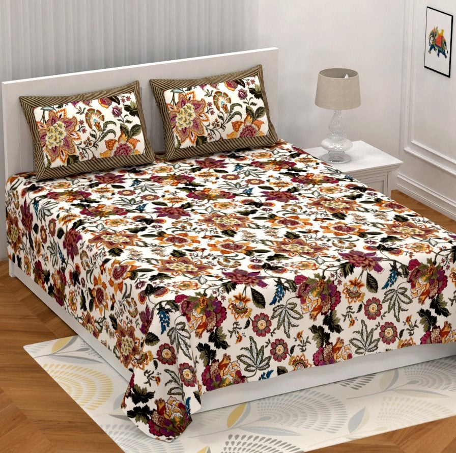 Rosemary Print Pure Cotton King Size Bedsheet with 2 Pillow Covers – 100 × 108