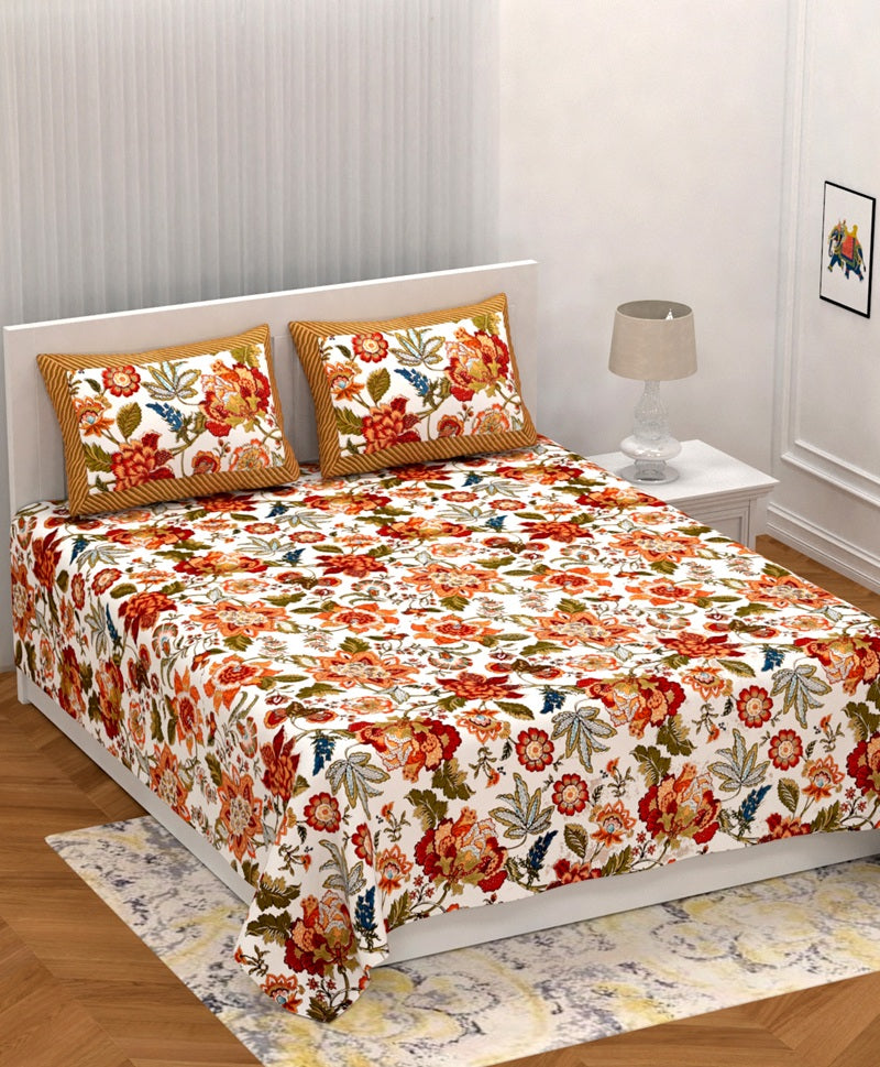 Rosemary Print Pure Cotton King Size Bedsheet with 2 Pillow Covers – 100 × 108