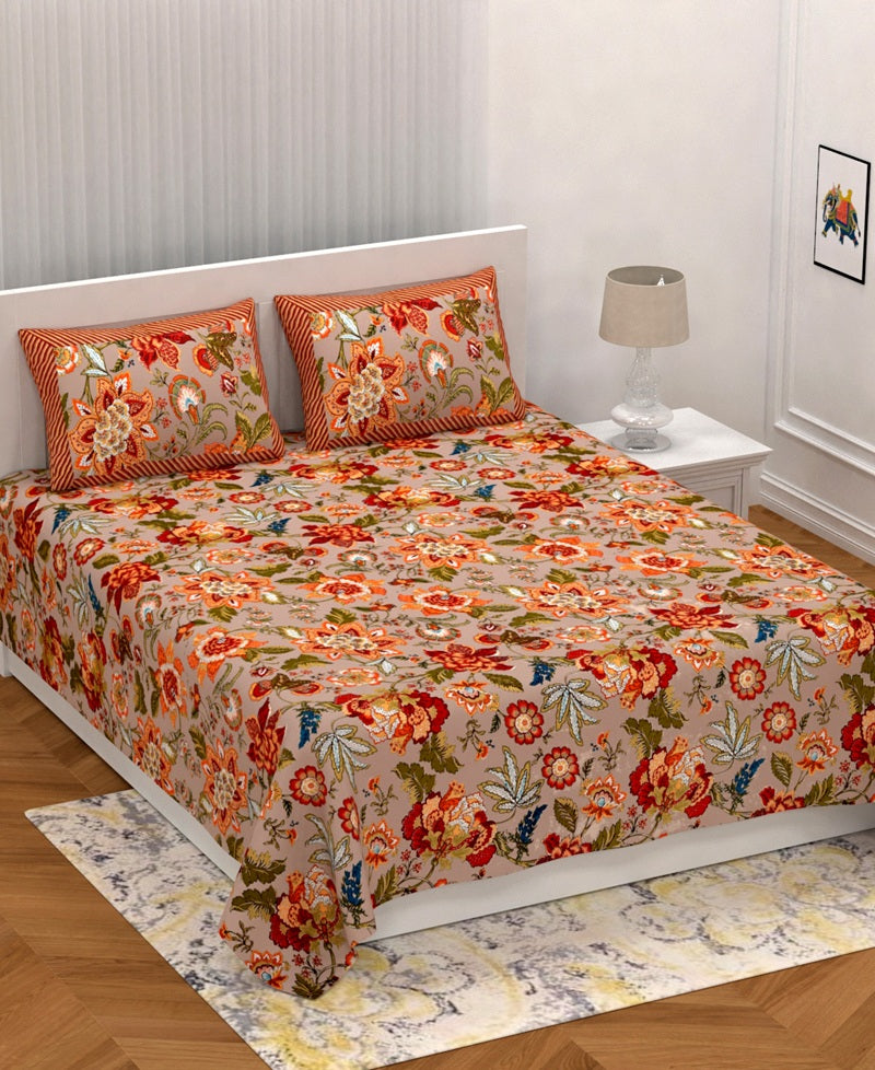 Rosemary Print Pure Cotton King Size Bedsheet with 2 Pillow Covers – 100 × 108