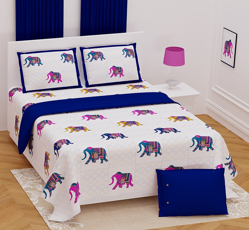 Handwork Print Pure Cotton King Size Bedsheet with 2 Pillow Covers – 108'' × 108''