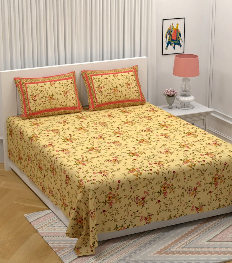 Rosemary Print Pure Cotton King Size Bedsheet with 2 Pillow Covers – 100 × 108