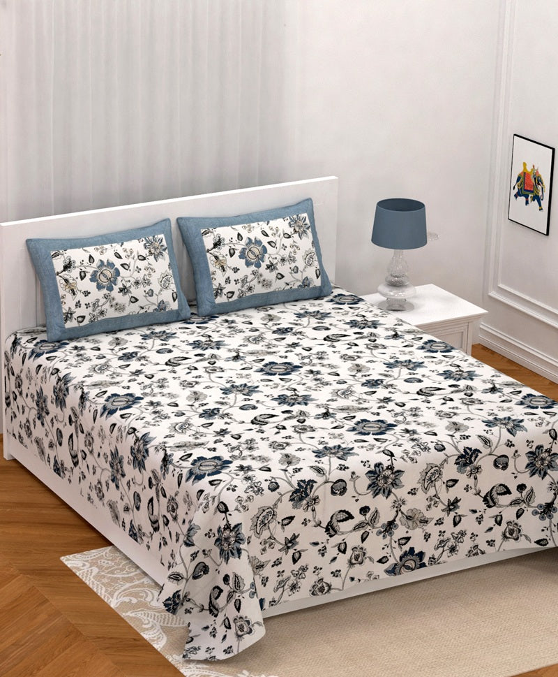 Rosemary Print Pure Cotton King Size Bedsheet with 2 Pillow Covers – 100 × 108
