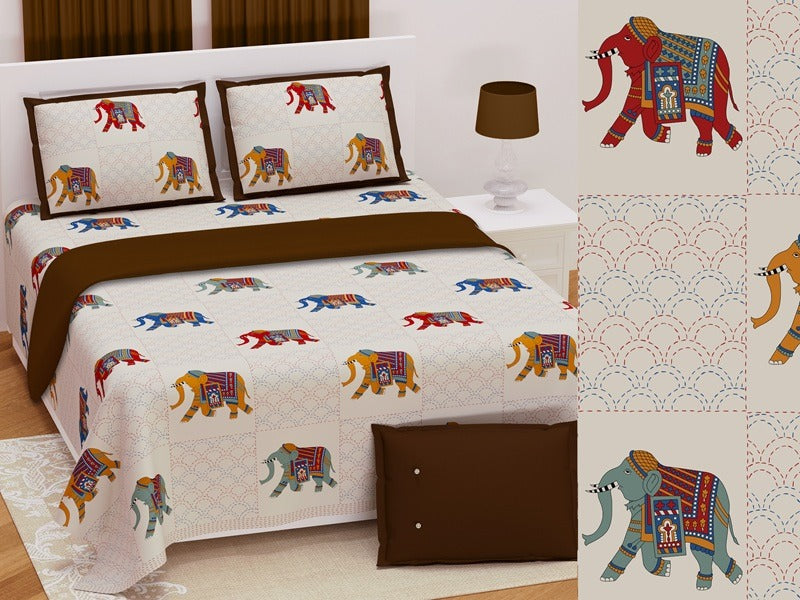 Handwork Print Pure Cotton King Size Bedsheet with 2 Pillow Covers – 108'' × 108''