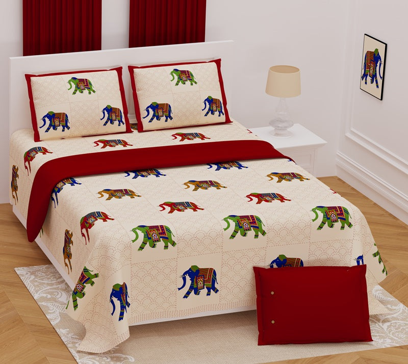 Handwork Print Pure Cotton King Size Bedsheet with 2 Pillow Covers – 108'' × 108''