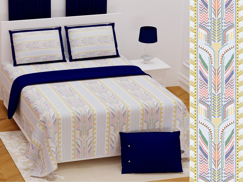 Handwork Print Pure Cotton King Size Bedsheet with 2 Pillow Covers – 108'' × 108''