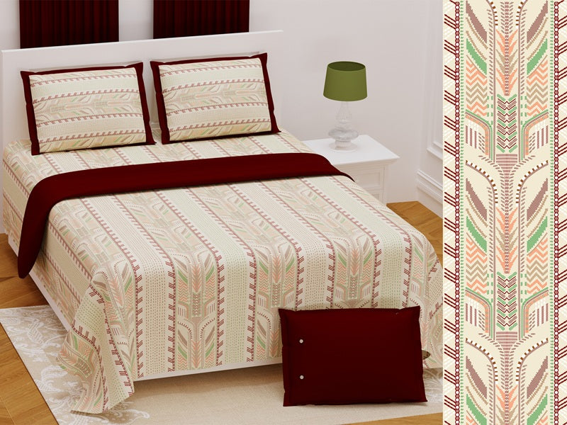 Handwork Print Pure Cotton King Size Bedsheet with 2 Pillow Covers – 108'' × 108''