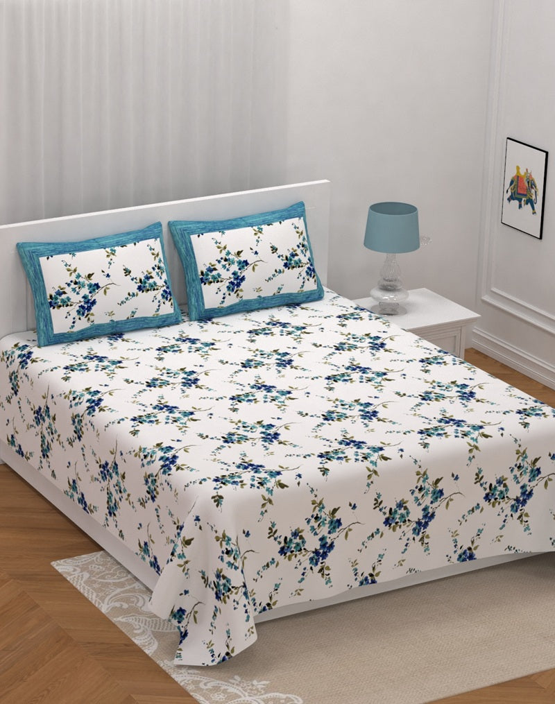 Rosemary Print Pure Cotton King Size Bedsheet with 2 Pillow Covers – 100 × 108