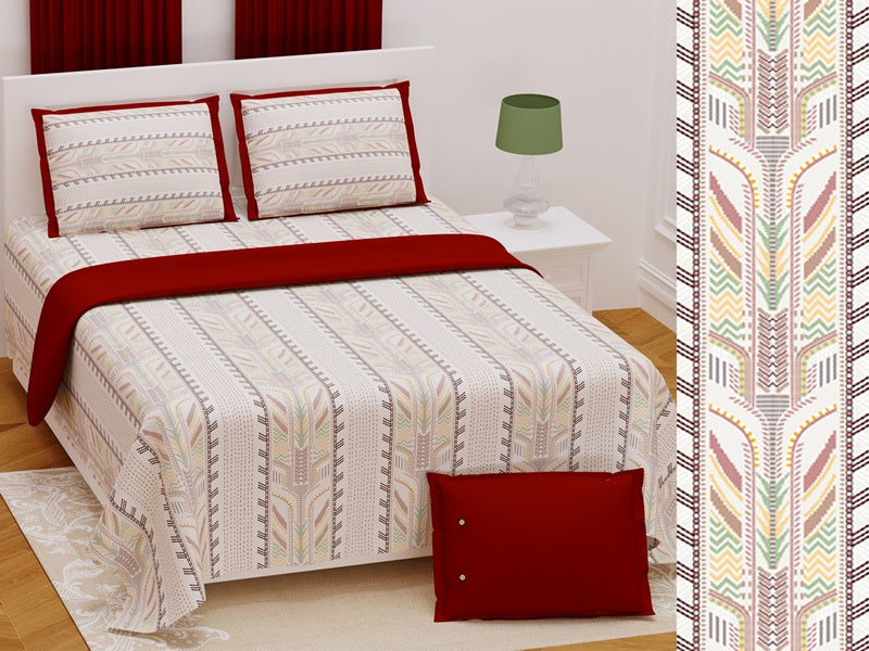 Handwork Print Pure Cotton King Size Bedsheet with 2 Pillow Covers – 108'' × 108''
