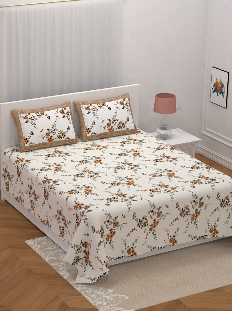 Rosemary Print Pure Cotton King Size Bedsheet with 2 Pillow Covers – 100 × 108